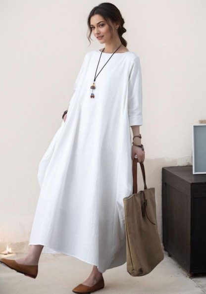 White Linen Long Dress