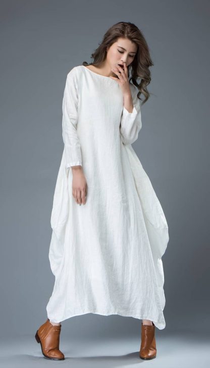 White Linen Long Dress - Image 4