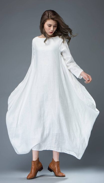 White Linen Long Dress - Image 3