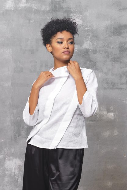White Linen Top Fashion Outfit - Image 4