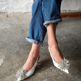 White Patent Leather Slingback Heels