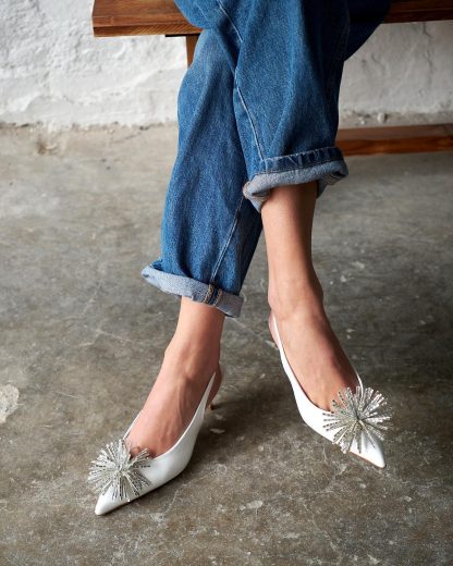White Patent Leather Slingback Heels