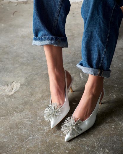White Patent Leather Slingback Heels - Image 3