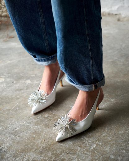 White Patent Leather Slingback Heels - Image 4