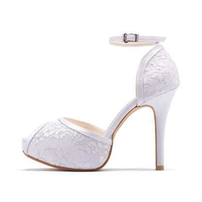 White Satin Platform Wedding Heels - Image 2