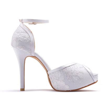 White Satin Platform Wedding Heels - Image 3