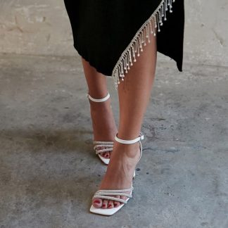 White leather high heels