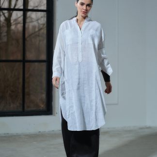 White linen long shirt dress linen women's clothing