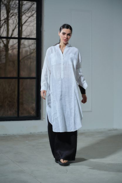 White linen long shirt dress linen women's clothing