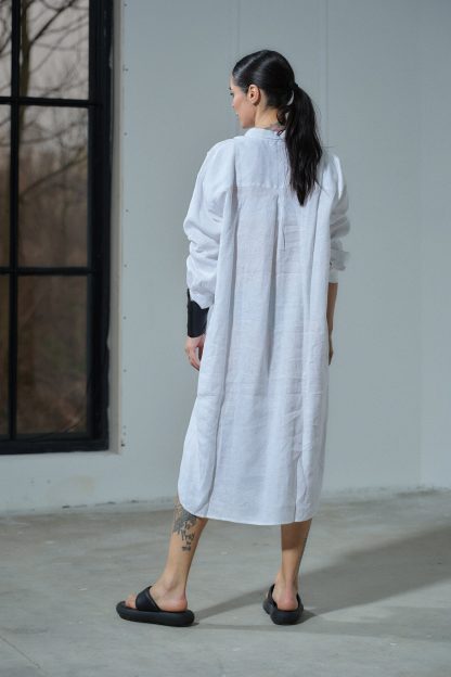 White linen long shirt dress linen women's clothing - Image 5