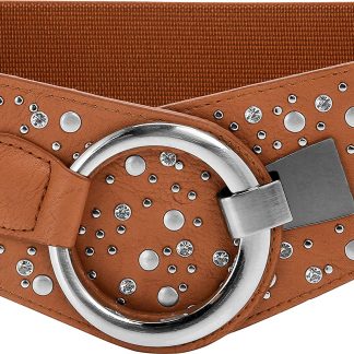 Wide elastic vintage metal interlocking belt