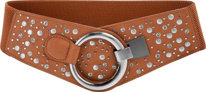 Wide elastic vintage metal interlocking belt