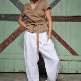 Women's Beige Linen Top