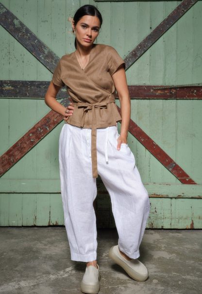 Women's Beige Linen Top