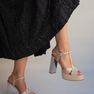 Women's Beige Satin Platform Heels