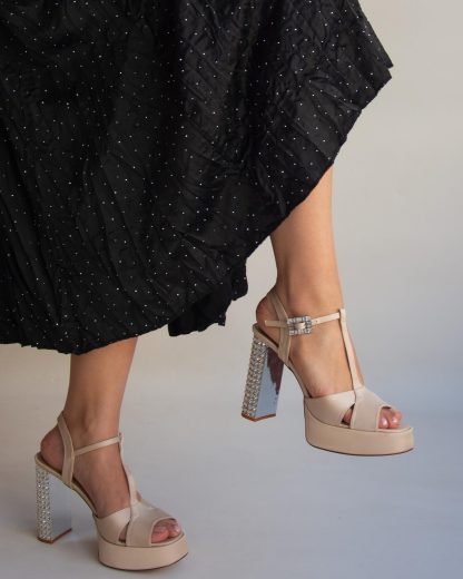 Women's Beige Satin Platform Heels