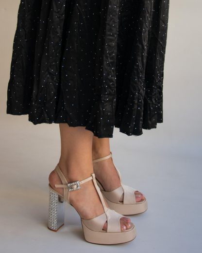 Women's Beige Satin Platform Heels - Image 4