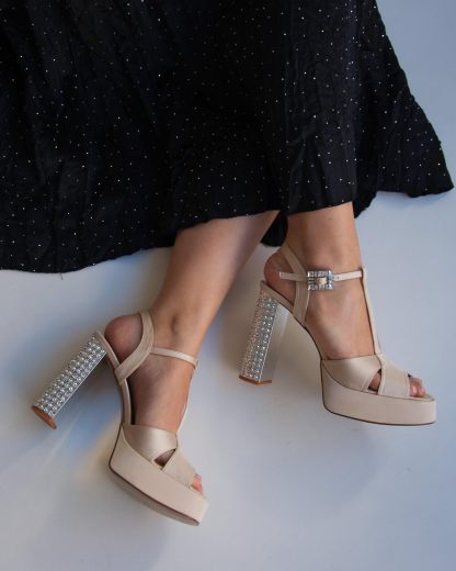 Women's Beige Satin Platform Heels - Image 3