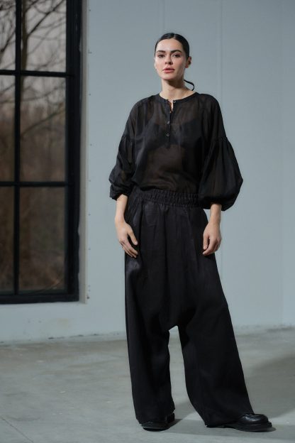 Women's Black Puff Sleeve Cotton Shirt - Image 3