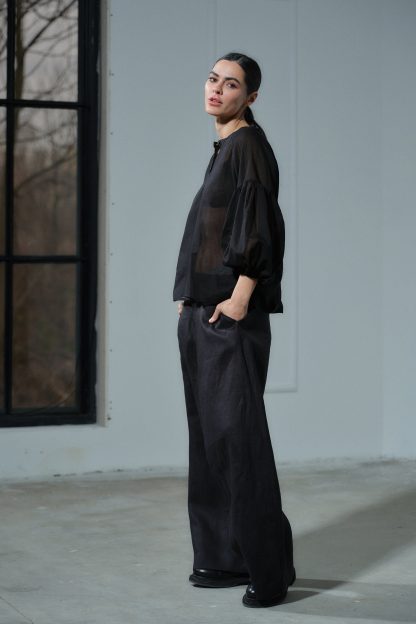 Women's Black Puff Sleeve Cotton Shirt - Image 5