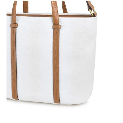 Women's Bright White Leather Zipper Crossbody Bag - Image 3