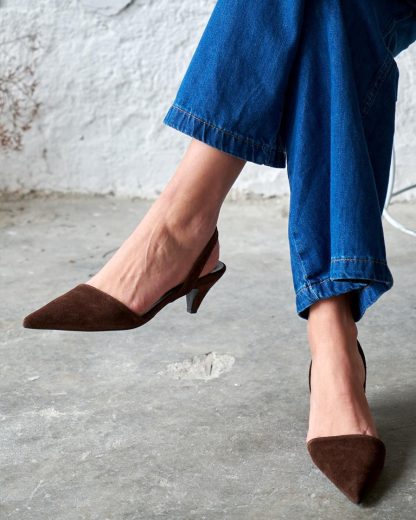 Women's Brown Suede Kitten Heel Pumps - Image 2
