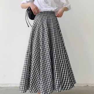 Women's Casual Vintage Plaid A-Line Maxi Skirt