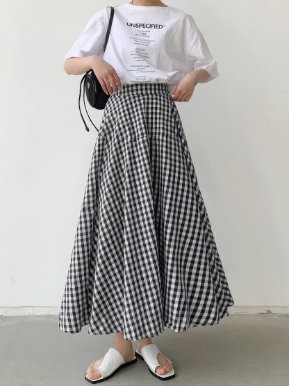 Women's Casual Vintage Plaid A-Line Maxi Skirt