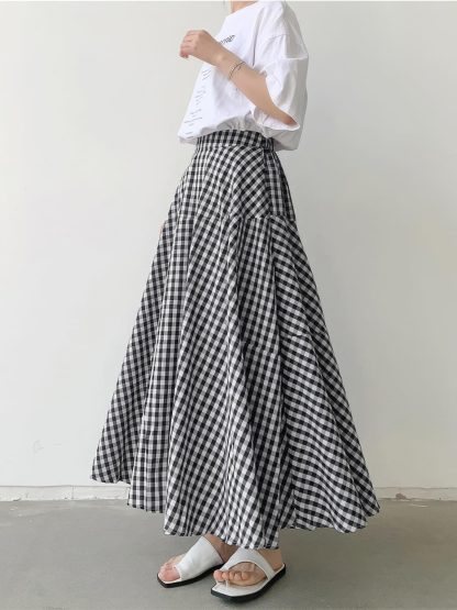 Women's Casual Vintage Plaid A-Line Maxi Skirt - Image 3