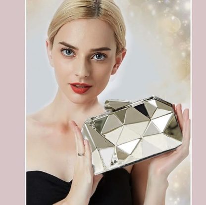 Women's Check Metal Evening Clutch - Image 4
