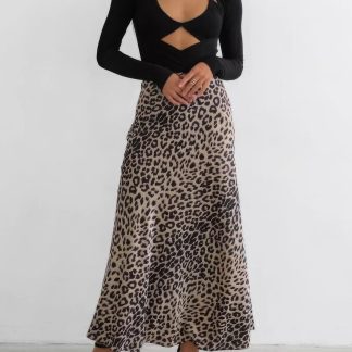 Women's Elegant Leopard Print Long Satin Dress