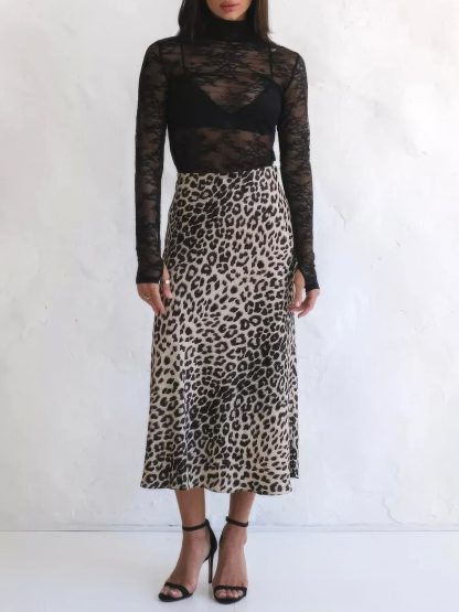 Women's Elegant Leopard Print Long Satin Dress - Image 2
