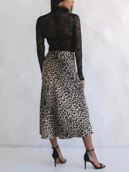 Women's Elegant Leopard Print Long Satin Dress - Image 3