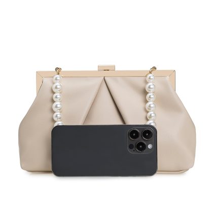 Women's Faux Leather Beige Clutch - Image 2