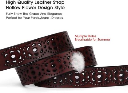 Women's Hollow Flower Leather Jeans Belt - Image 2
