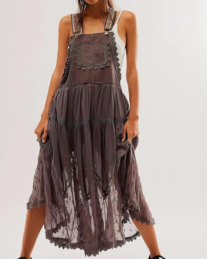 Women's Lace Embroidered Tulle Bib Dress