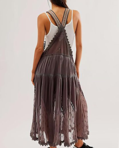 Women's Lace Embroidered Tulle Bib Dress - Image 4