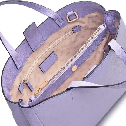 Women's Leather Open Lavender Shoulder Bag - Image 4