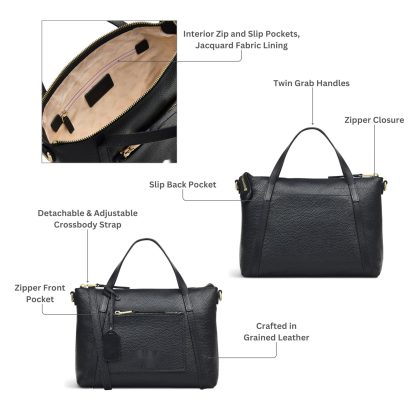 Women's Leather Zipper Black Crossbody Bag - Image 3