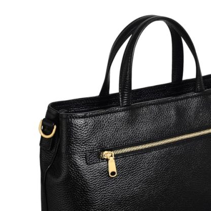 Women's Leather Zipper Black Crossbody Bag - Image 2