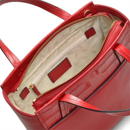 Women's Leather Zippered Dark Red Satchel Bag - Image 3