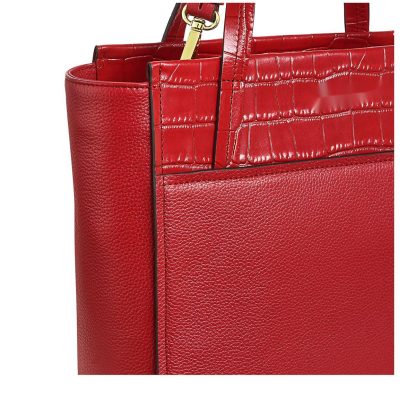 Women's Leather Zippered Dark Red Satchel Bag - Image 4