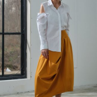 Women's Off-the-shoulder White Cotton Shirt