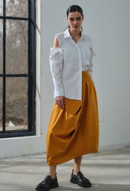 Women's Off-the-shoulder White Cotton Shirt