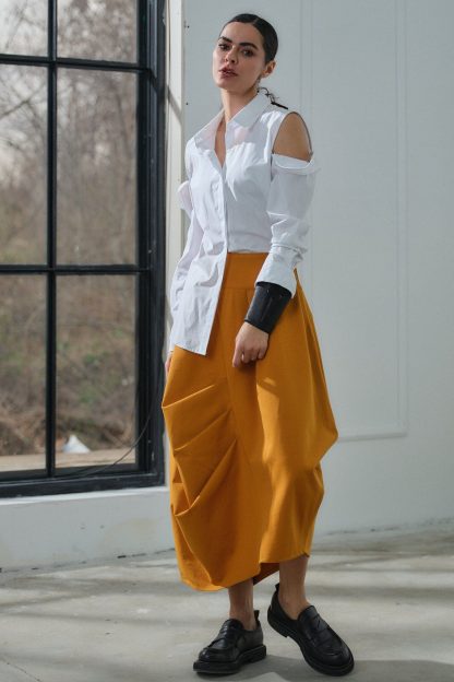 Women's Off-the-shoulder White Cotton Shirt - Image 3
