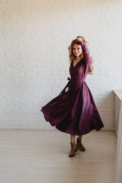 Women's Purple Heavy Linen Midi Skirt - Image 6