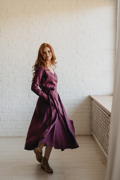 Women's Purple Heavy Linen Midi Skirt - Image 5