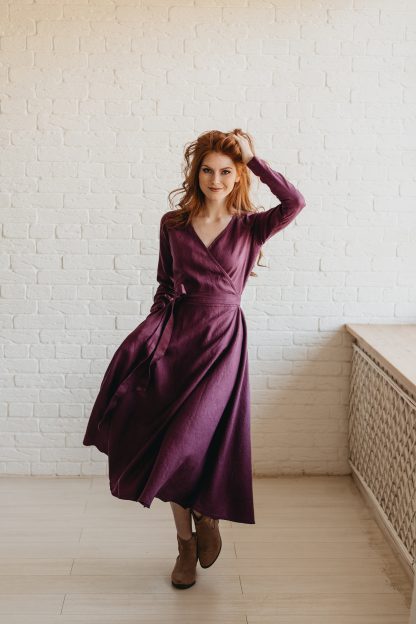 Women's Purple Heavy Linen Midi Skirt - Image 4