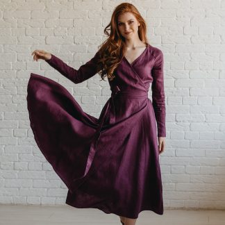 Women's Purple Heavy Linen Midi Skirt