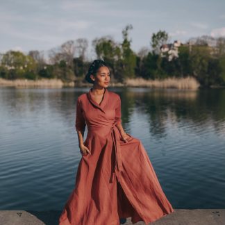 Women's Shawl Collar Wrap Maxi Dress